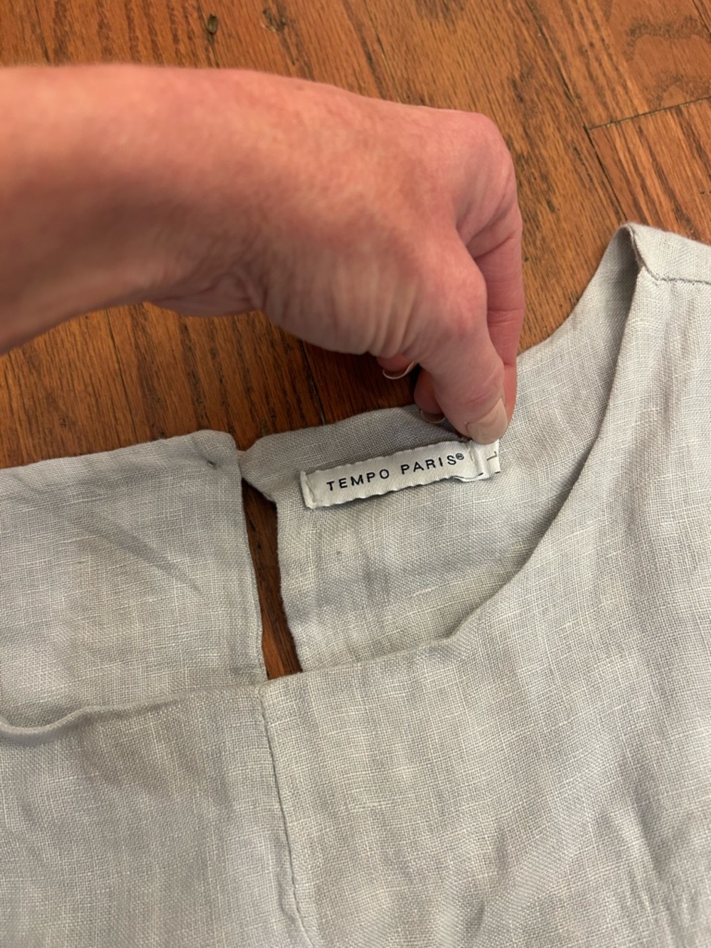 Tempo Paris Linen Dress Raw Hem Light Denim Blue Sleeveless Large - Picture 7 of 10